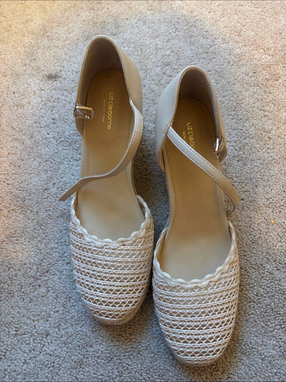 Liz Claiborne Cream Woven Mary Jane Flats with Ankle Strap